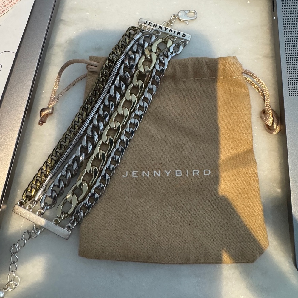 Jenny Bird Austin Cuff Bracelet with Silver and Gold Multi-Chain Detail.